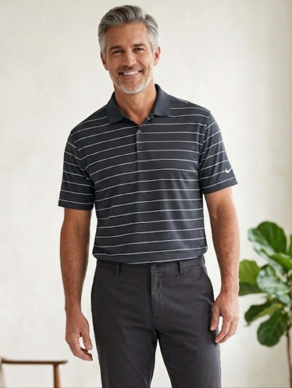 Nike Golf DRI-Fit Black White Stripes Polo Collar Sportwear Lightweight Sz Large